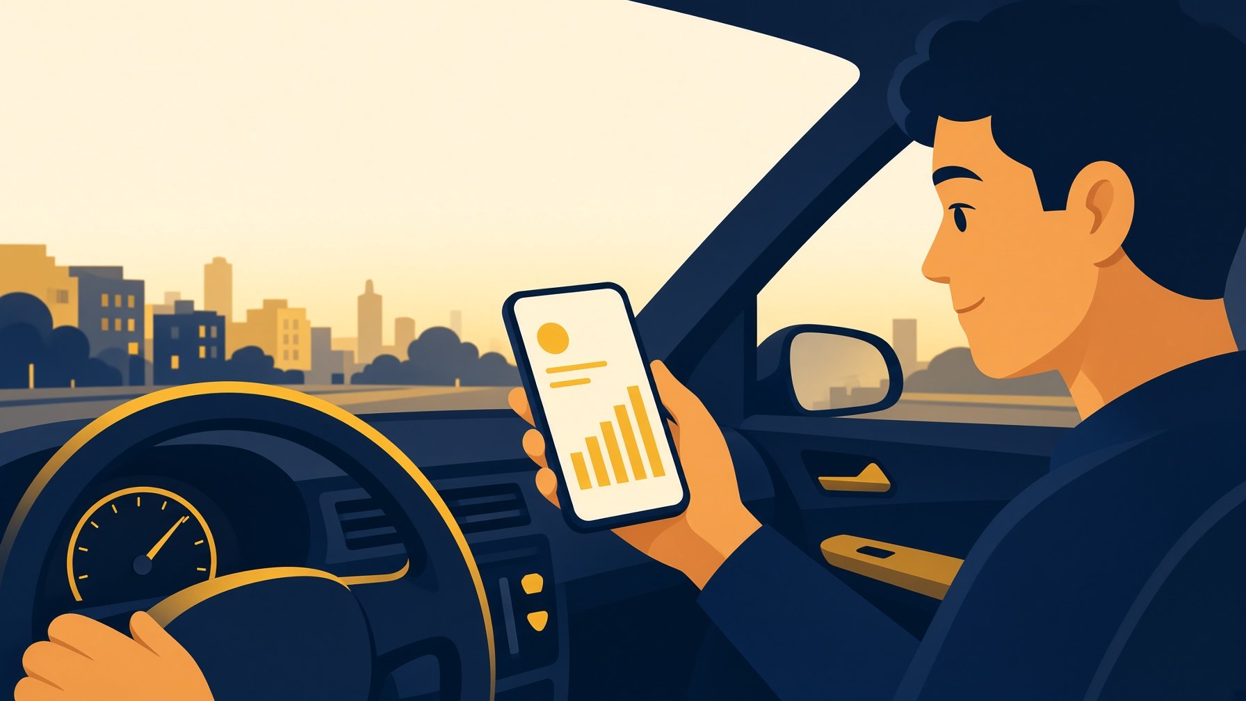 Motorista de aplicativo conferindo saldo e opções de repasse no celular