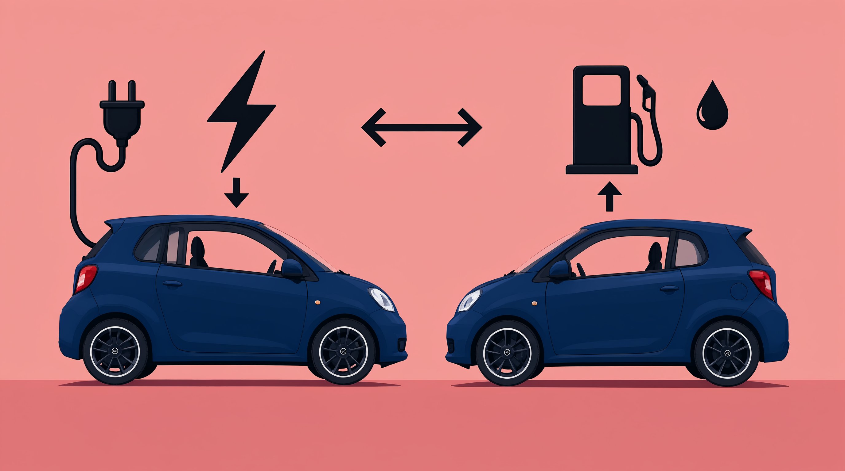 Carro elétrico e carro a combustão lado a lado — comparação de custo por km por expediente