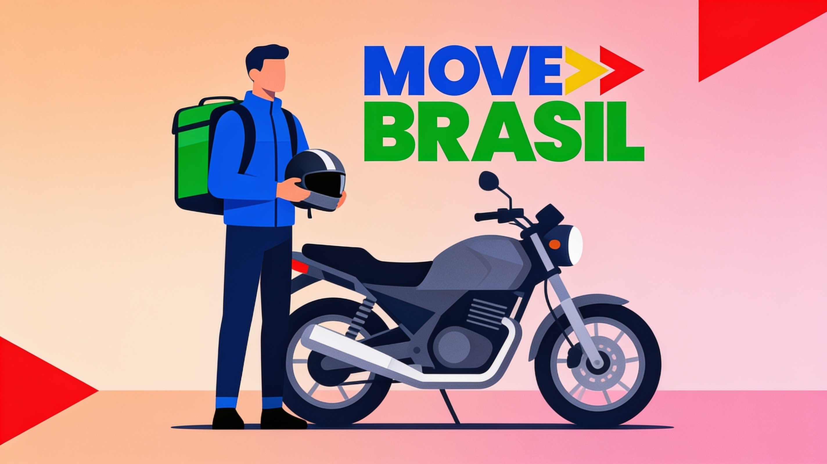 Motociclista entregador com capacete e moto financiada pelo Move Brasil