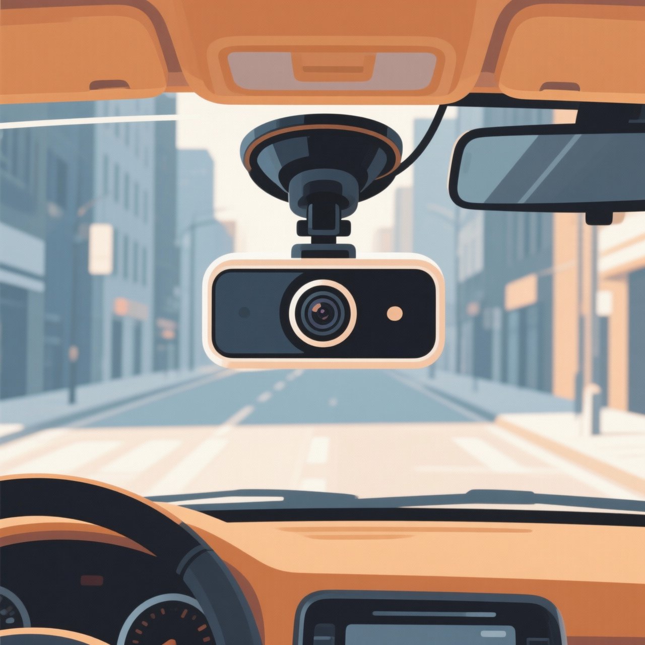 Dashcam montada no para-brisa — perspectiva interna do carro